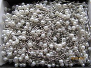 Špendlíky s perleťovými hlavičkami 0,60x38mm 500ks bílé; S3820-W-500pk