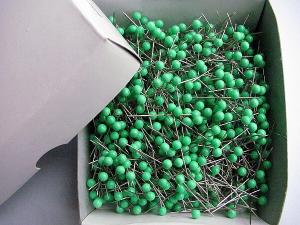 Špendlíky s pl. hlavičkami zelené 1000ks