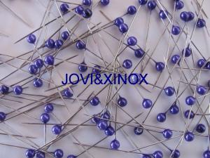 Špendlíky s perleťovými hlavičkami 0,60x38mm 50ks modré; S3820-B-50phk